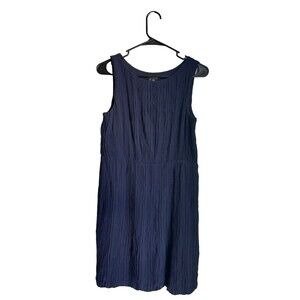 Theory Navy Blue Size 2 Silk Crinkle Pleated Sleeveless Cocktail Flowy Dress